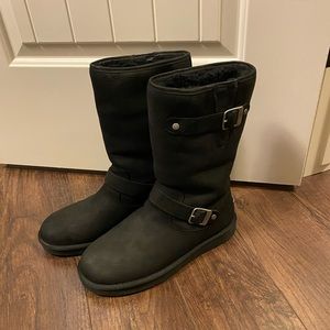 UGG Black Tall Boots with Buckle Detail